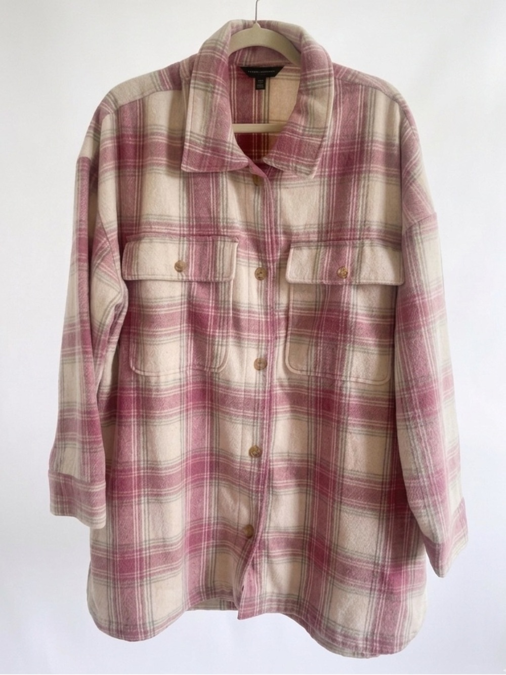 Banana Republic OVERSIZED Pink Cream Plaid Shacket - XL / Plus Sized Friendly 💗